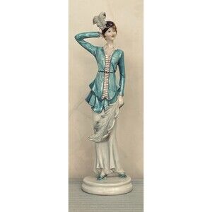 VTG Seymour Mann Art Deco Flapper Lady Figurine 12.5" Elegant 1920s Feather Hat